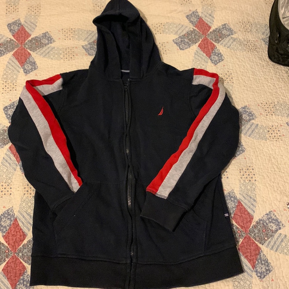 Nautica boys side stripe fleece hoodie, size large 14/16